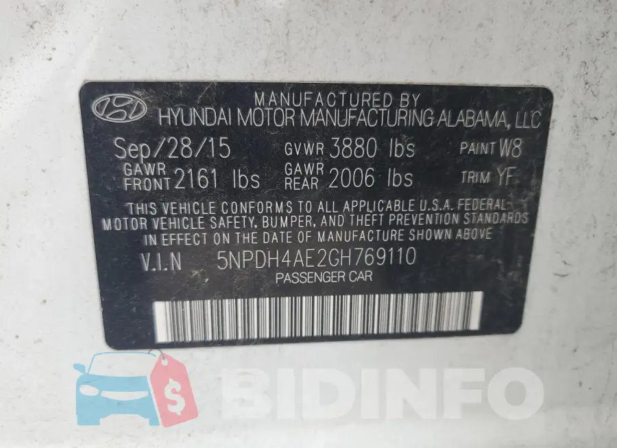 5NPDH4AE2GH769110 Photo# 12