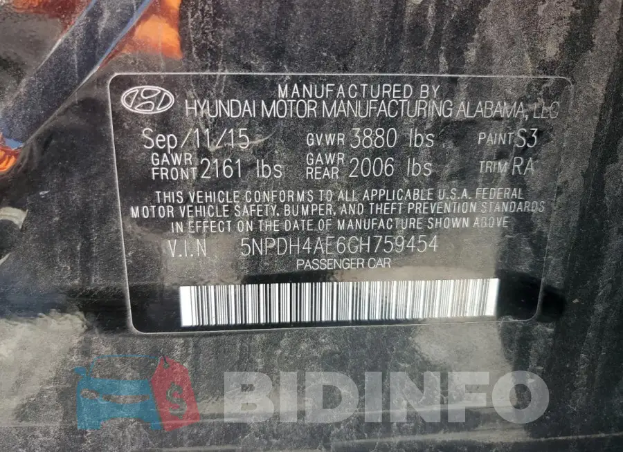 5NPDH4AE6GH759454 Photo# 13