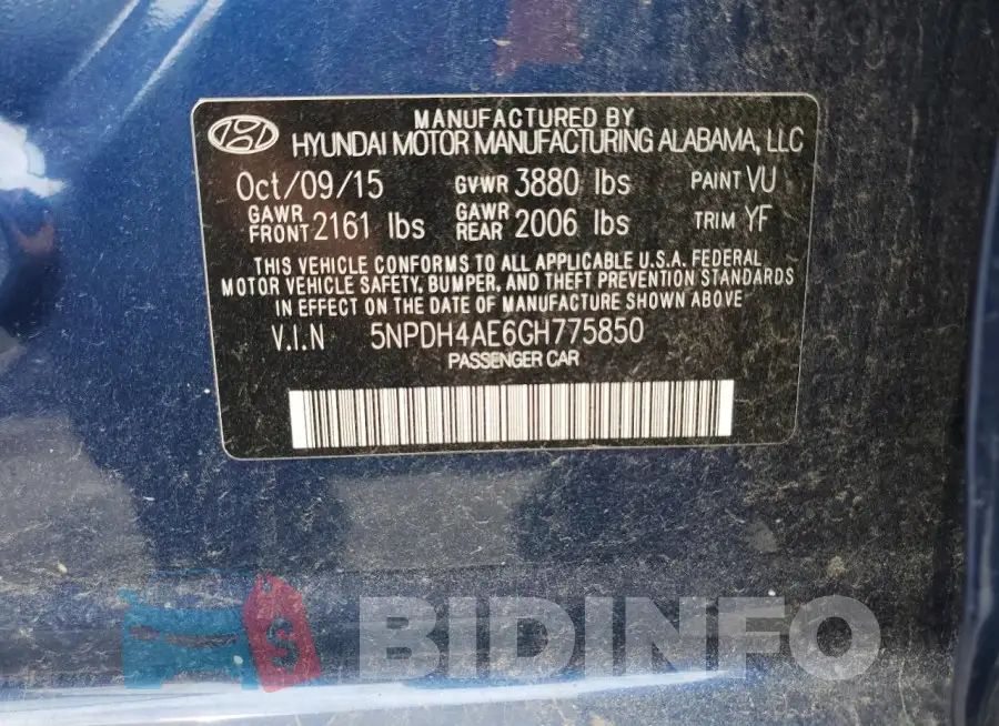 5NPDH4AE6GH775850 Photo# 12