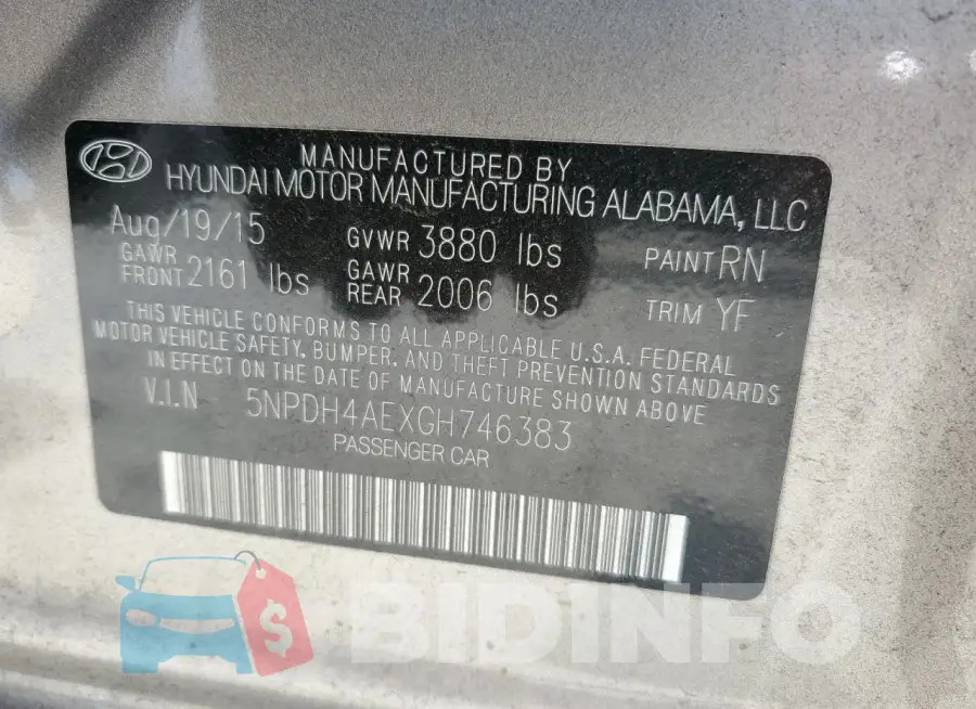 5NPDH4AEXGH746383 Photo# 13
