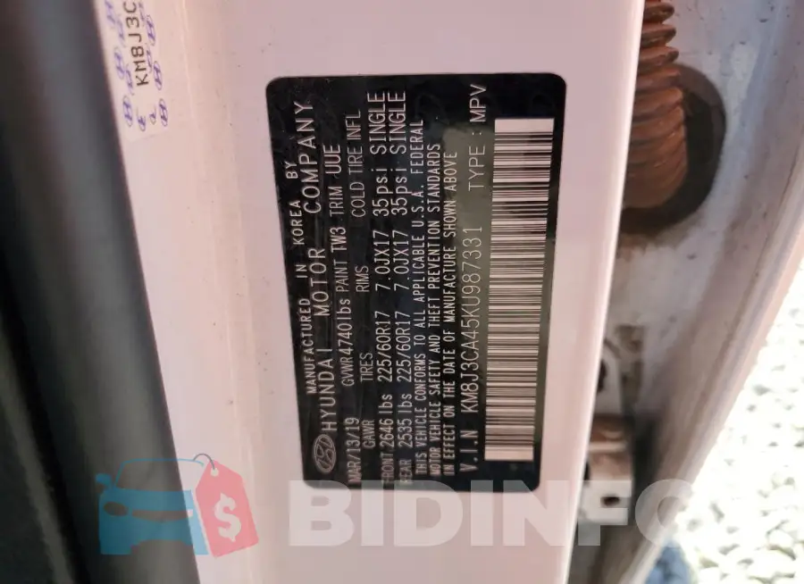 KM8J3CA45KU987331 Photo# 13