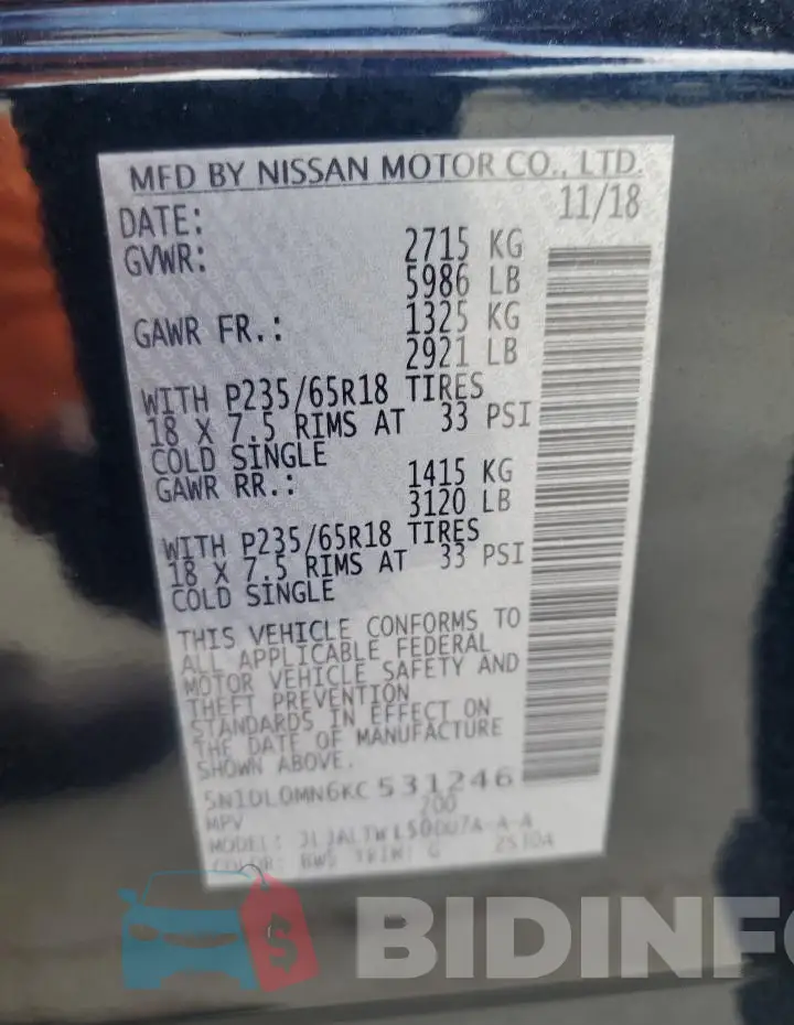 5N1DL0MN6KC531246 Photo# 12