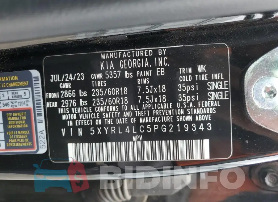 5XYRL4LC5PG219343 Photo# 13