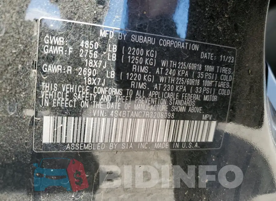 4S4BTANC7R3208098 Photo# 12