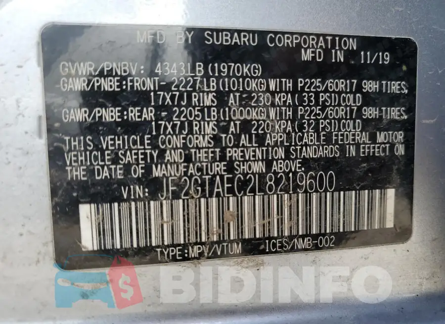 JF2GTAEC2L8219600 Photo# 13