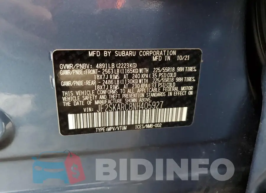 JF2SKARC8NH405927 Photo# 14