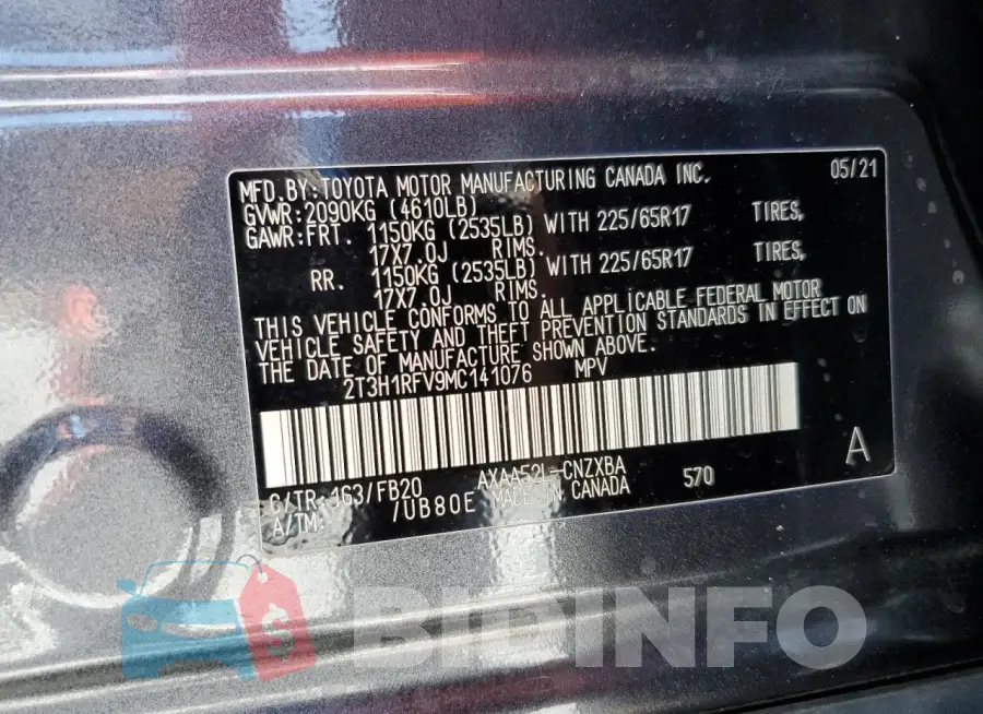 2T3H1RFV9MC141076 Photo# 12