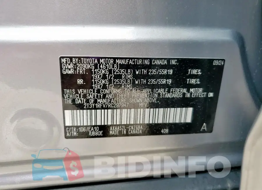2T3Y1RFV7RC297947 Photo# 13
