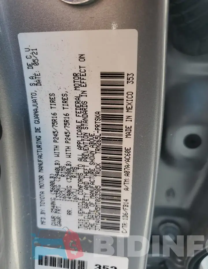 3TYAX5GN5MT023585 Photo# 12