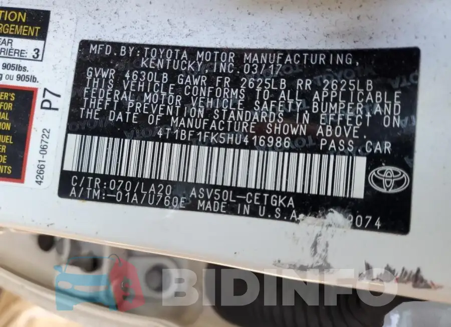 4T1BF1FK5HU416986 Photo# 12