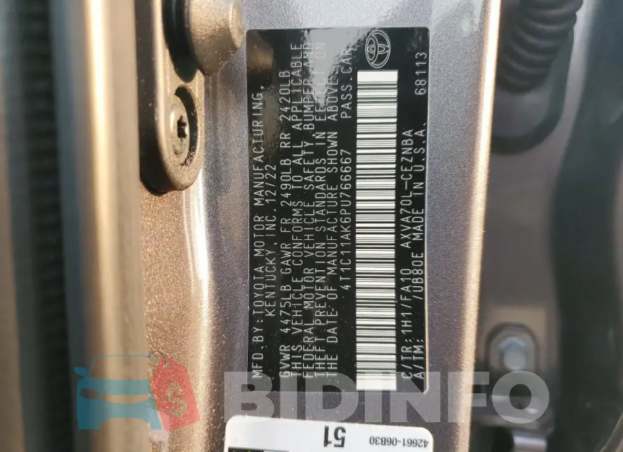 4T1C11AK6PU766667 Photo# 13