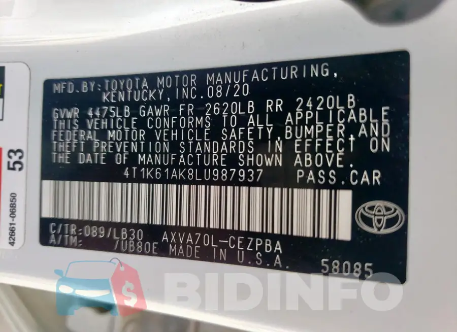 4T1K61AK8LU987937 Photo# 12