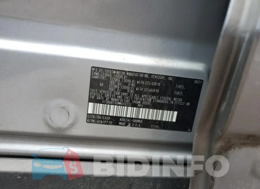 4T3B6RFVXMU040232 Photo# 13
