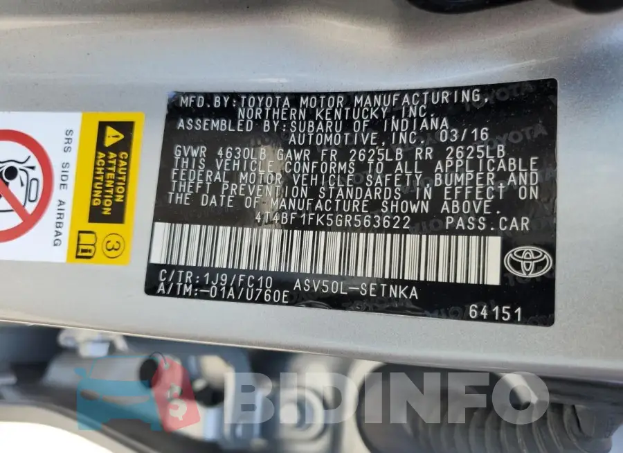 4T4BF1FK5GR563622 Photo# 12