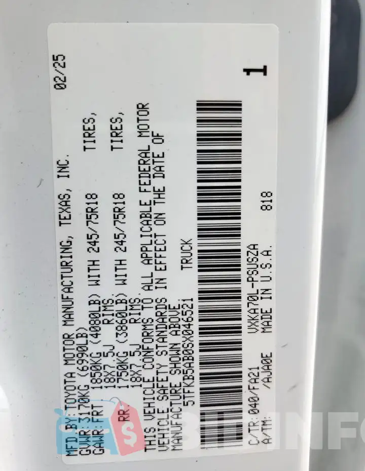 5TFKB5AB0SX046521 Photo# 14