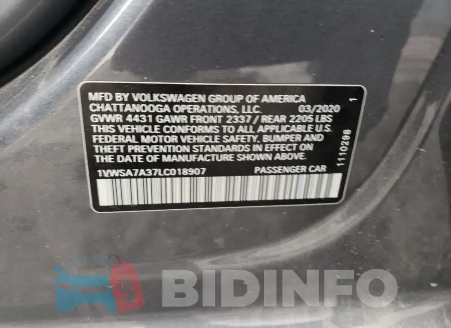 1VWSA7A37LC018907 Photo# 12