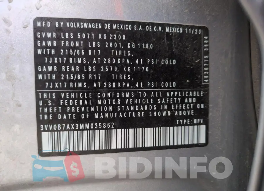 3VV0B7AX3MM035862 Photo# 12