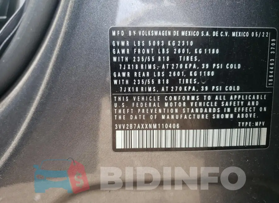 3VV2B7AXXNM110406 Photo# 13