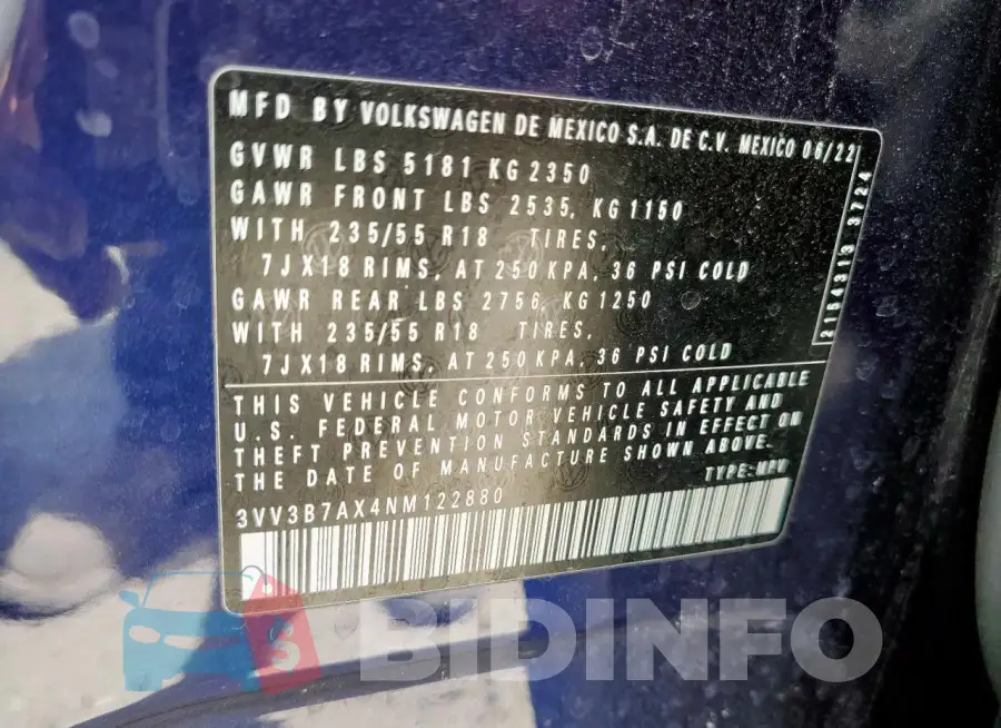 3VV3B7AX4NM122880 Photo# 13