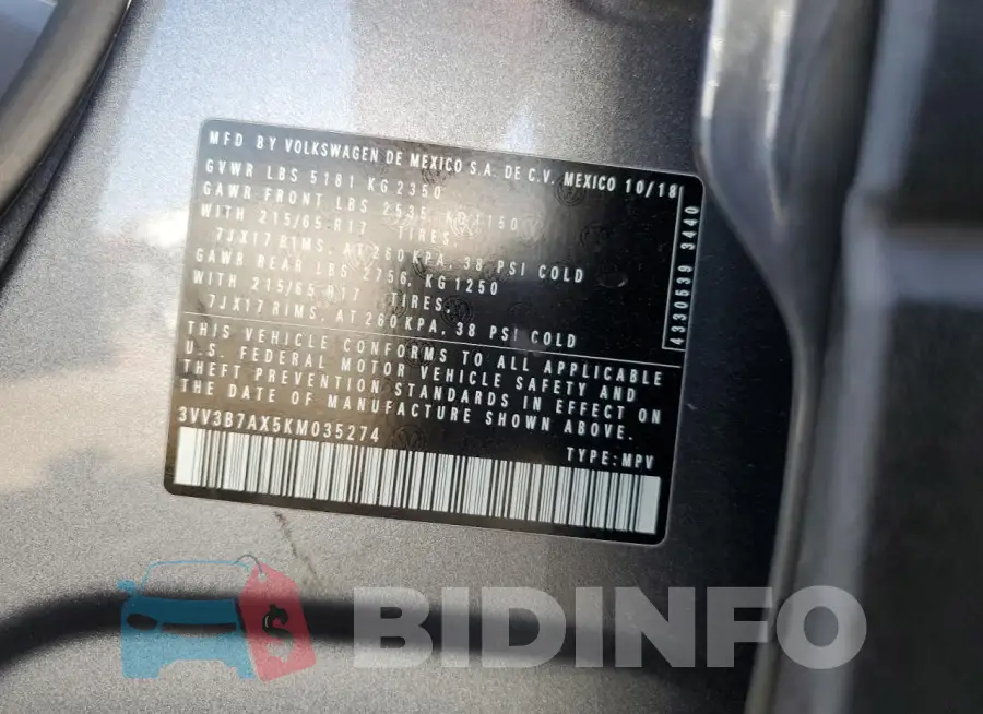3VV3B7AX5KM035274 Photo# 14