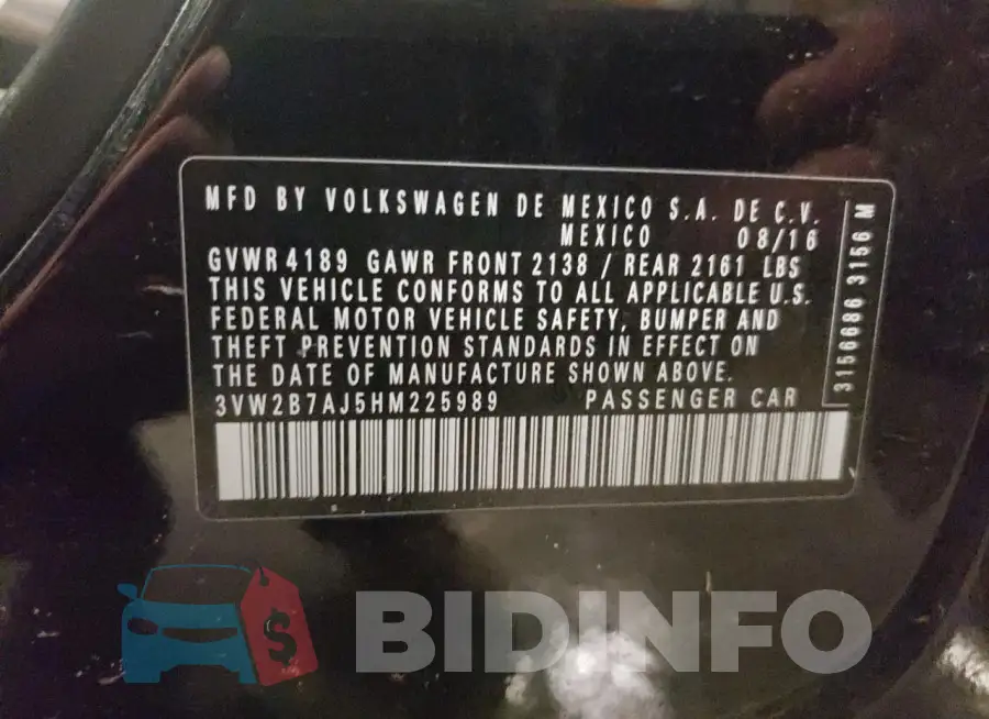 3VW2B7AJ5HM225989 Photo# 12