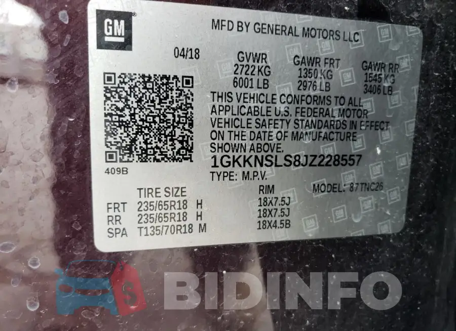 1GKKNSLS8JZ228557 Photo# 14