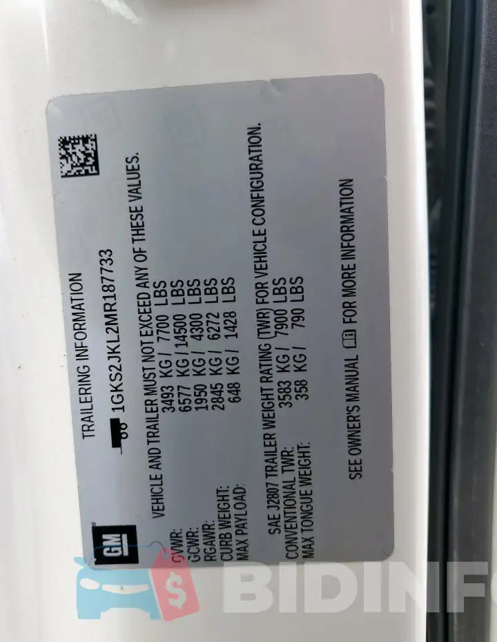 1GKS2JKL2MR187733 Photo# 14
