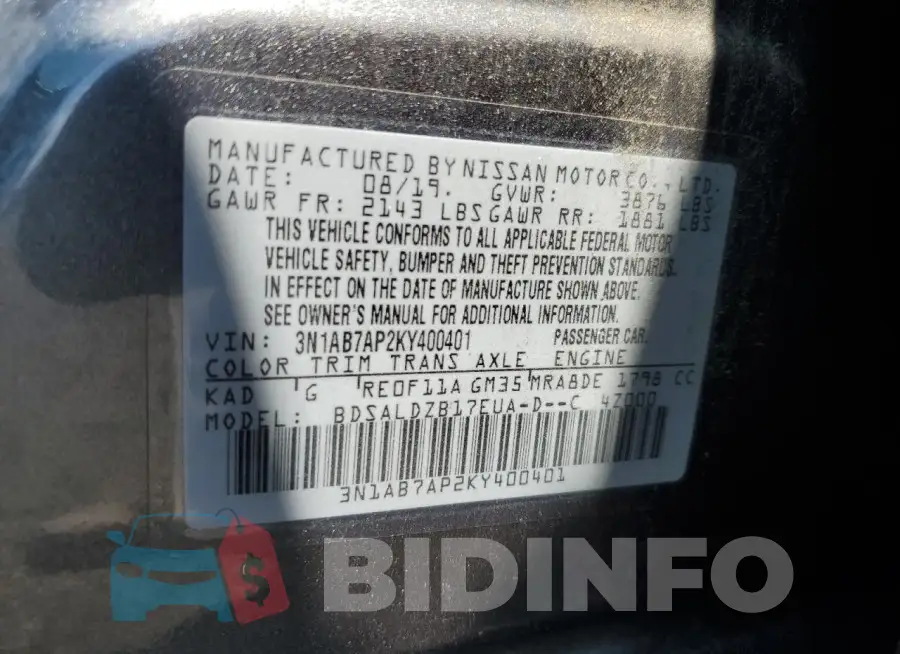 3N1AB7AP2KY400401 Photo# 12
