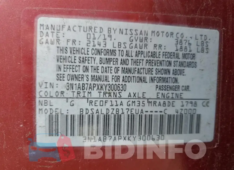 3N1AB7APXKY300630 Photo# 12