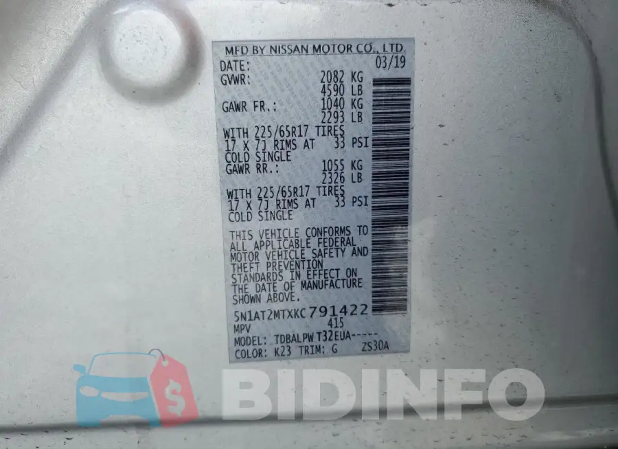 5N1AT2MTXKC791422 Photo# 14