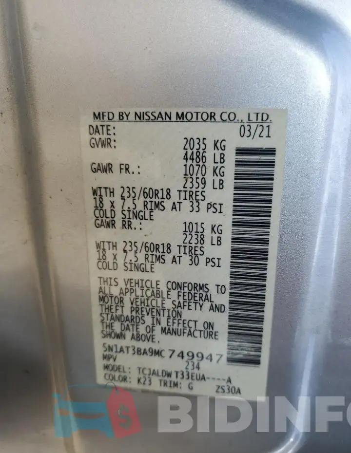 5N1AT3BA9MC749947 Photo# 13
