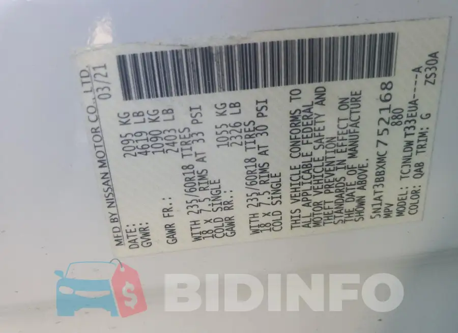 5N1AT3BBXMC752168 Photo# 13