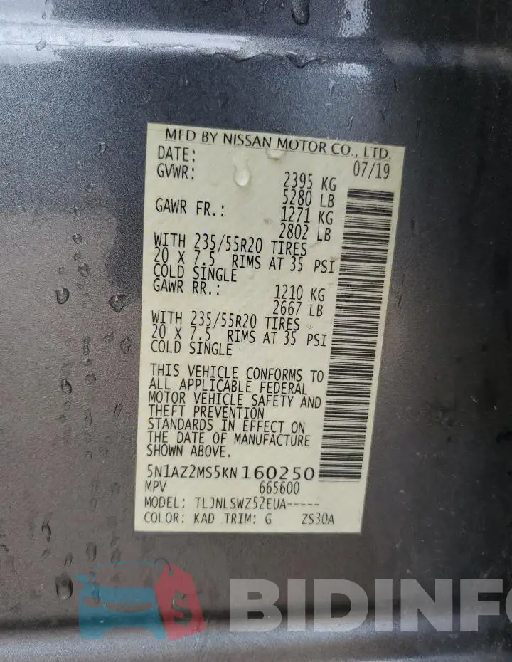 5N1AZ2MS5KN160250 Photo# 12