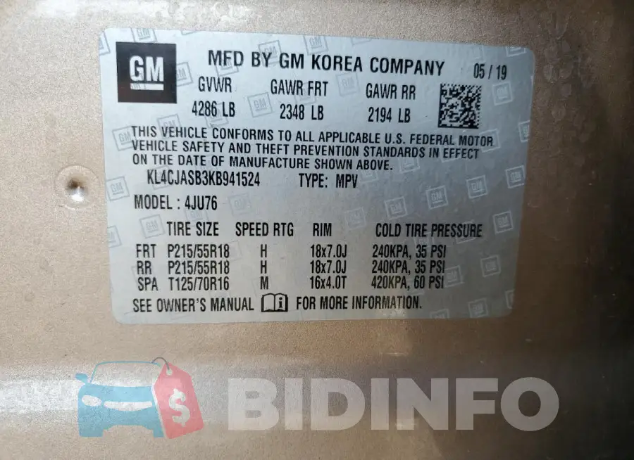 KL4CJASB3KB941524 Photo# 13