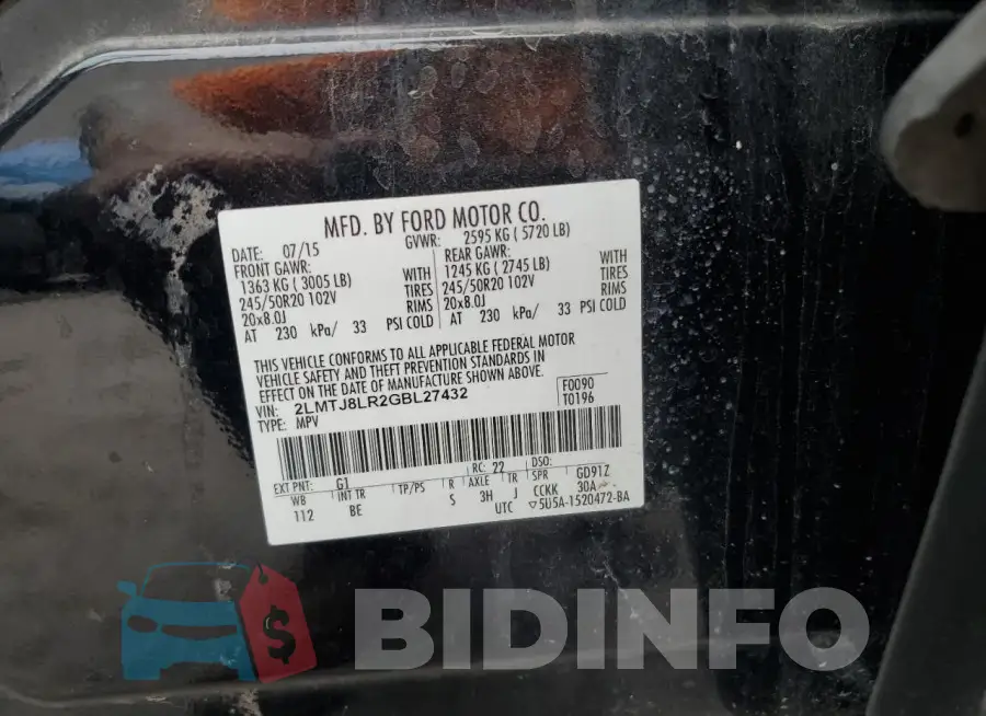 2LMTJ8LR2GBL27432 Photo# 12