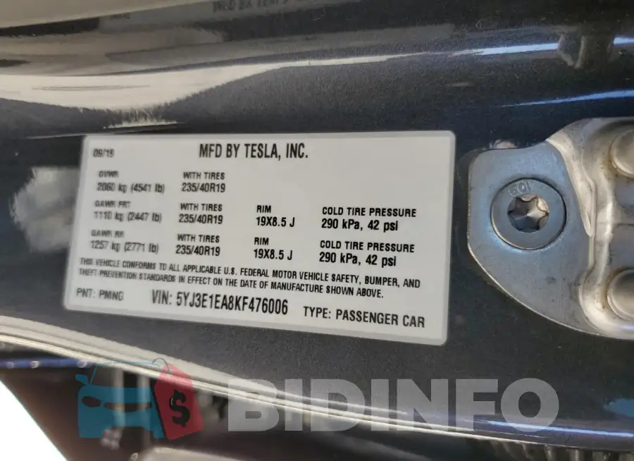 5YJ3E1EA8KF476006 Photo# 12