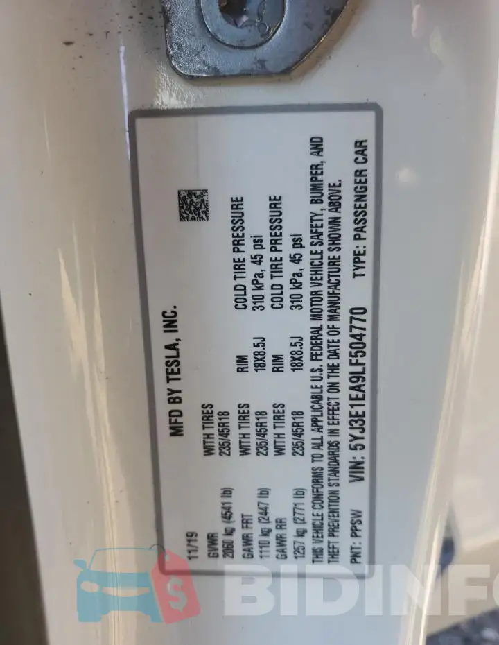 5YJ3E1EA9LF504770 Photo# 13