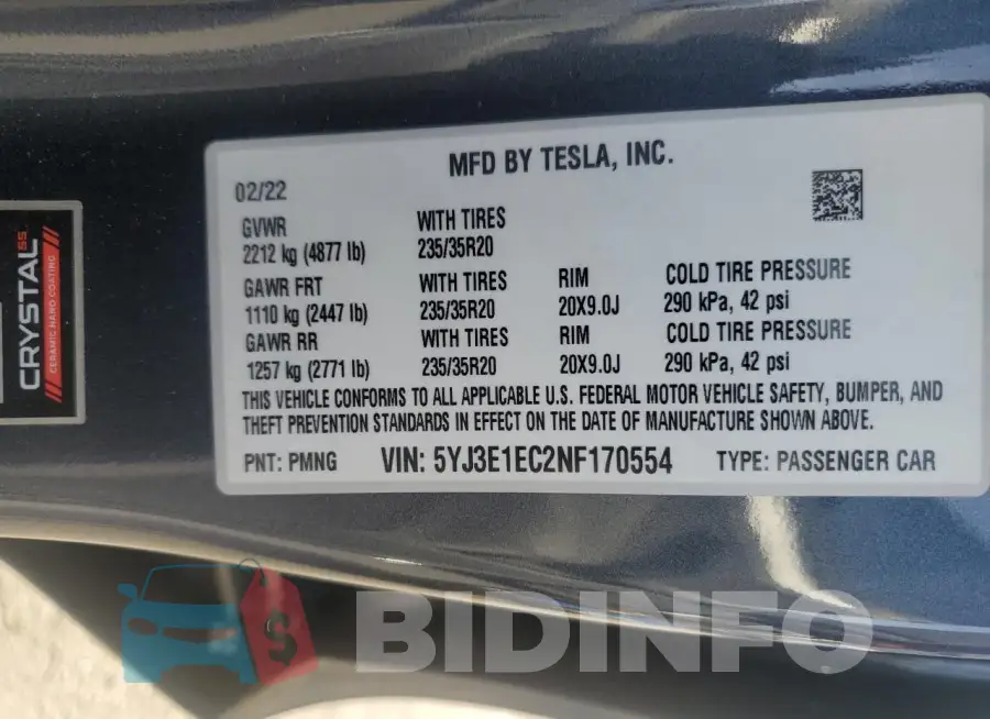 5YJ3E1EC2NF170554 Photo# 14