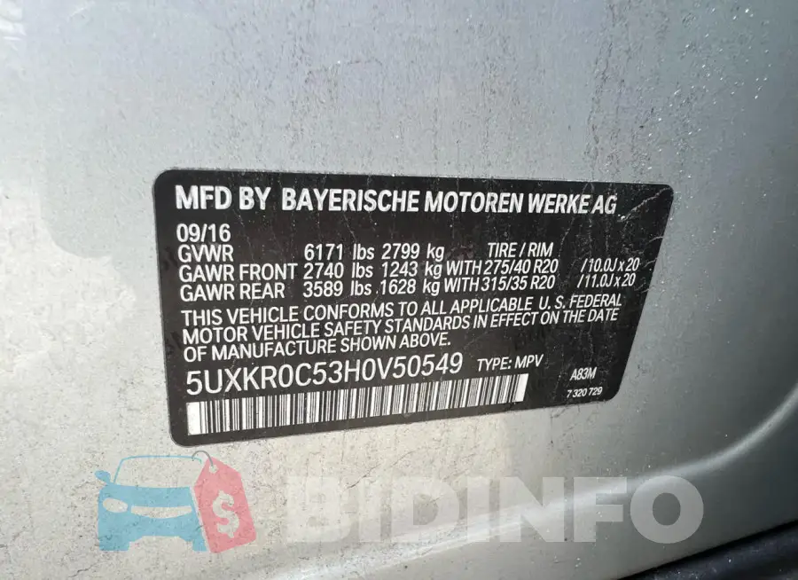 5UXKR0C53H0V50549 Photo# 10
