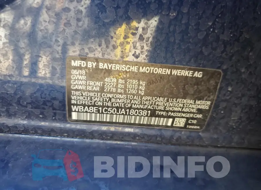 WBA8E1C50JA180381 Photo# 12