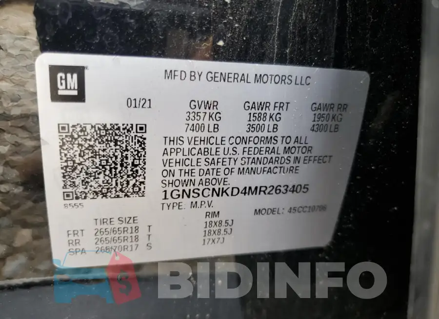 1GNSCNKD4MR263405 Photo# 14