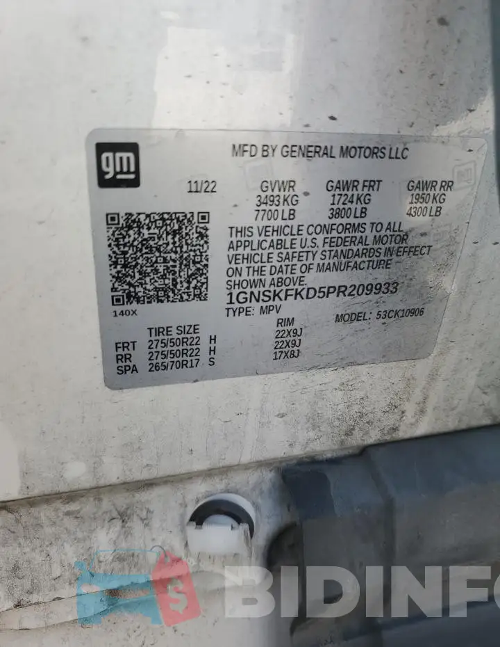 1GNSKFKD5PR209933 Photo# 13