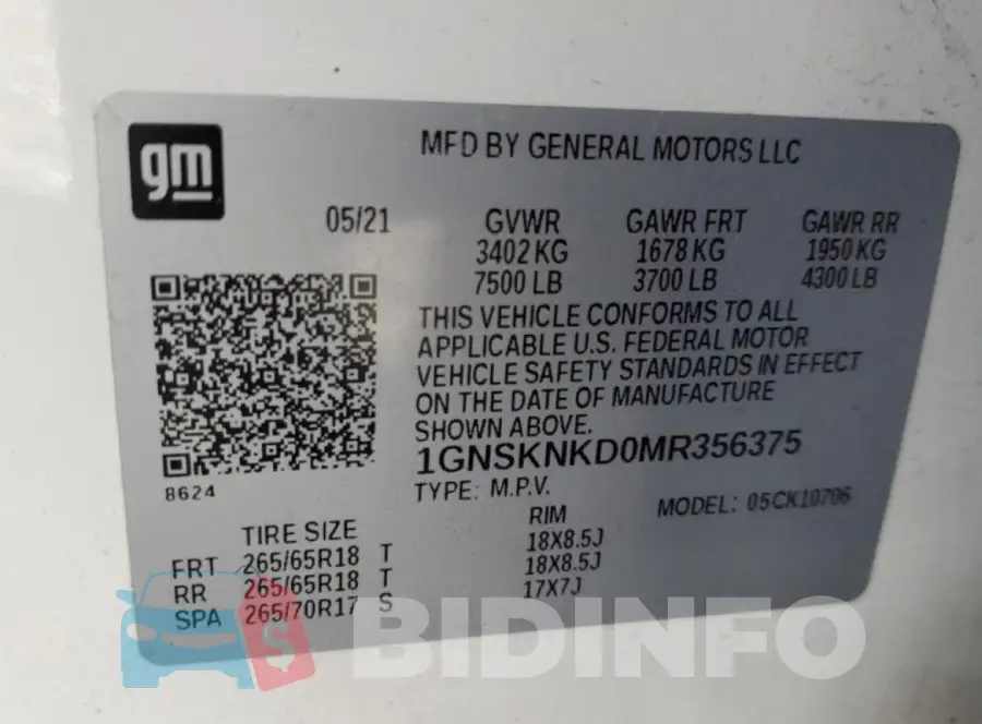 1GNSKNKD0MR356375 Photo# 13