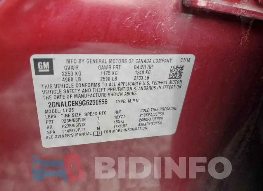 2GNALCEK9G6250658 Photo# 13