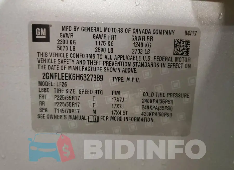 2GNFLEEK6H6327389 Photo# 12
