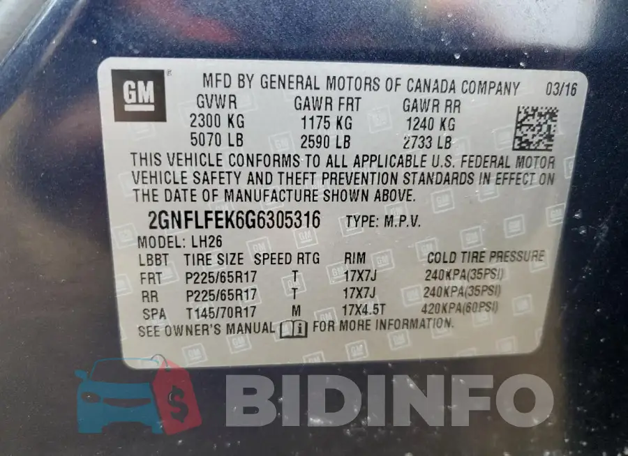 2GNFLFEK6G6305316 Photo# 13