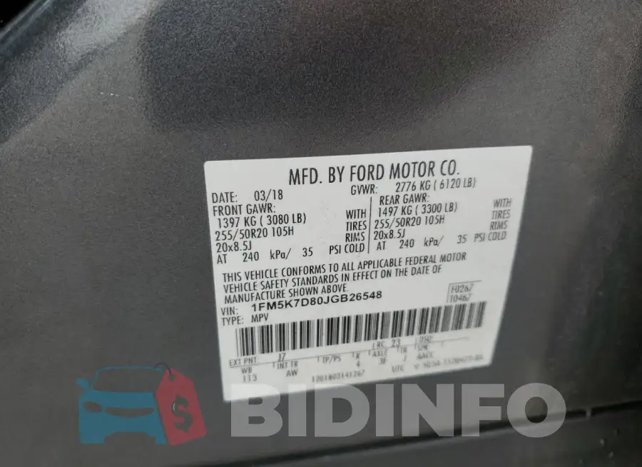 1FM5K7D80JGB26548 Photo# 12