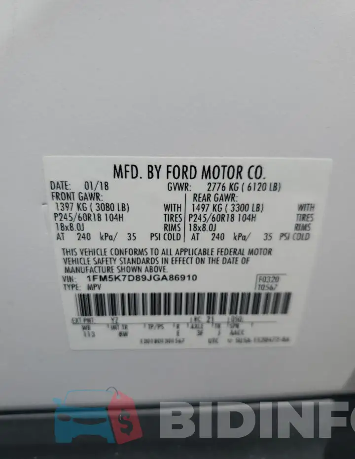 1FM5K7D89JGA86910 Photo# 14