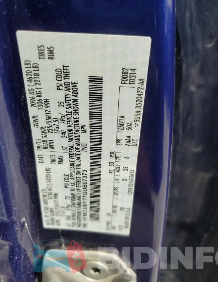 1FMCU0F77GUB07373 Photo# 13