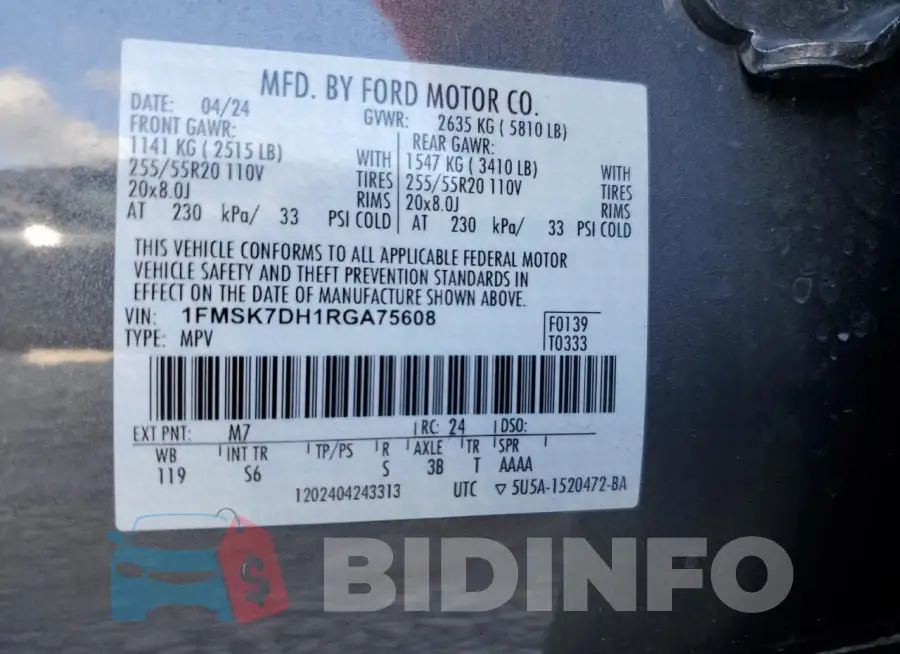 1FMSK7DH1RGA75608 Photo# 13